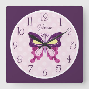 Personlig Lila Butterfly Nursery Clock Fyrkantig Klocka