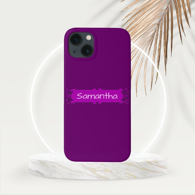 Personlig Lila Center-banderoll (Personalized Purple Banner Phone Case  with Gold Frond Mockup)