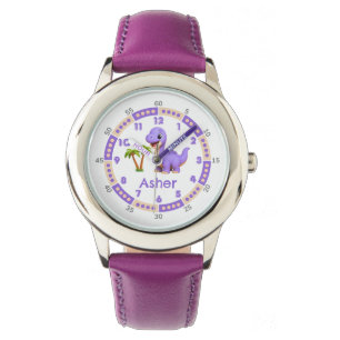 Personlig Lila Cute Dinosaur Time Teaching Armbandsur