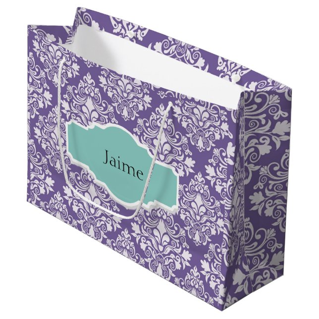 Personlig Lila Damask Gift Bag (Framsidan Vinklad)