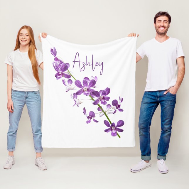 Personlig lila dendrobium orchid art fleecefilt (På plats)