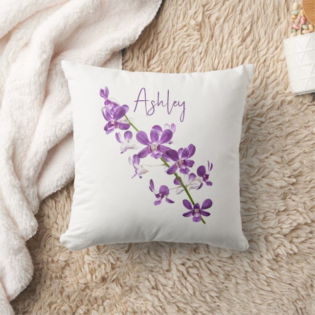 Personlig lila dendrobium orchid art kudde (Filt)
