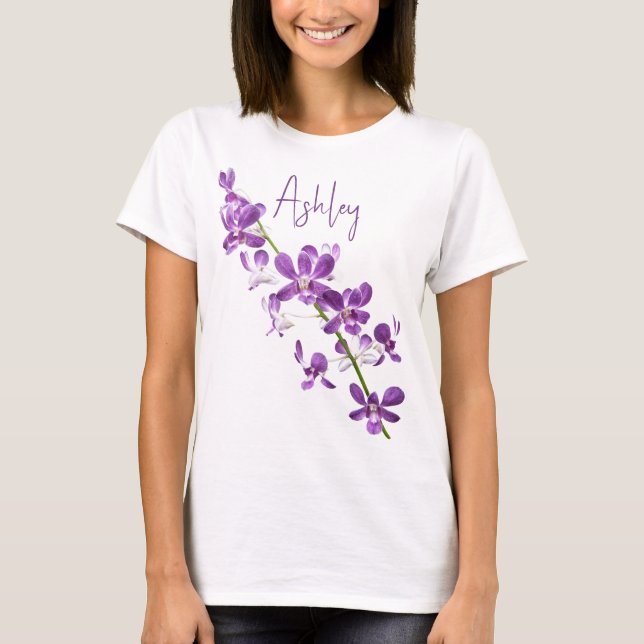 Personlig lila dendrobium orchid art t shirt (Framsida)