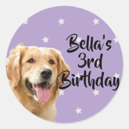 Personlig lila Djurfödelsedag för sällskapsdjur Runt Klistermärke