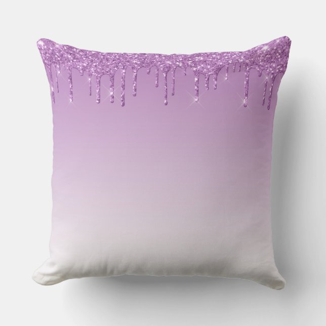 Personlig Lila Dripping Glitter Kudde (Framsida)