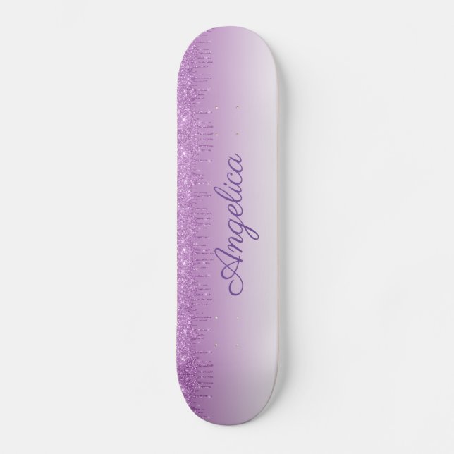 Personlig Lila Dripping Glitter Mini Skateboard Bräda 18,5 Cm (Framsida)