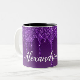 Personlig Lila Dripping Glitter Två-Tonad Mugg