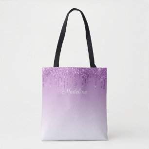 Personlig Lila Dripping Glitter Tygkasse