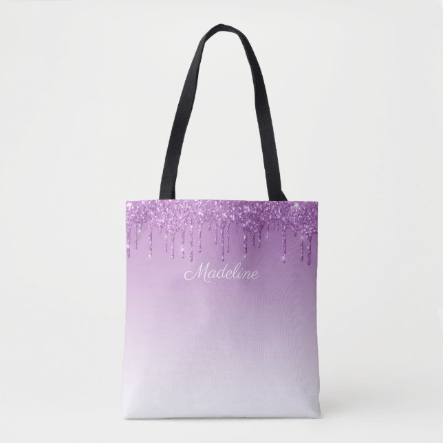 Personlig Lila Dripping Glitter Tygkasse (Framsida)