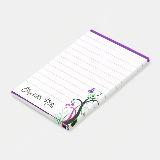 Personlig lila fjäril post-it block (Vinklad)