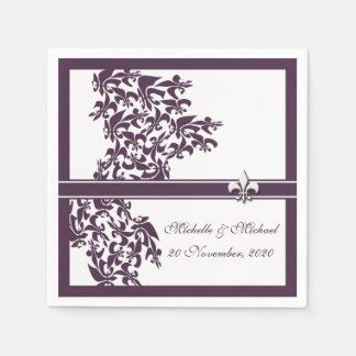 Personlig Lila Fleur de Lis Damask Stil Pappersservett