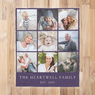 Personlig lila fotokollage för familj 9 fleecefilt