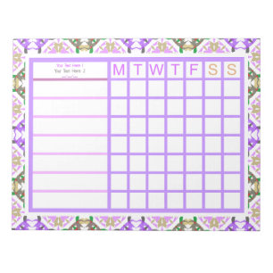 Personlig Lila Girly Weekly Planner Organizer Anteckningsblock