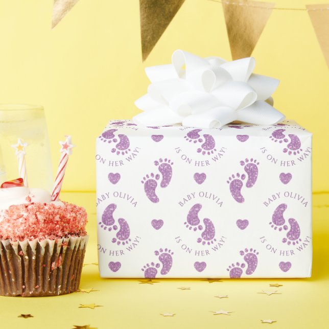 Personlig Lila Glitter fötter Babykläder i Baby Presentpapper (Födelsedagsfest)
