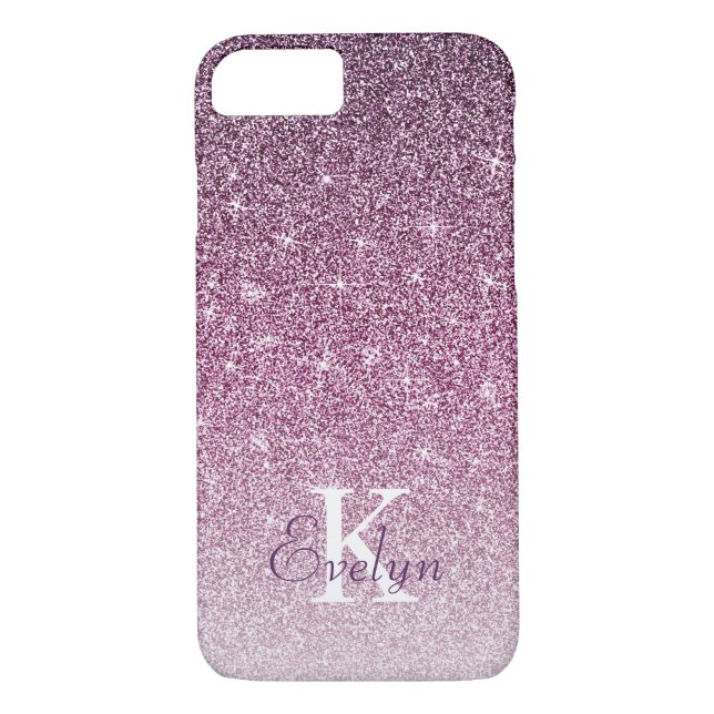 Personlig Lila Gnistra Glitter Monogram Case-Mate iPhone Skal (Baksida)
