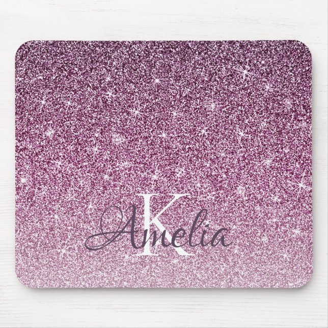 Personlig Lila Gnistra Glitter Monogram Musmatta (Framsidan)