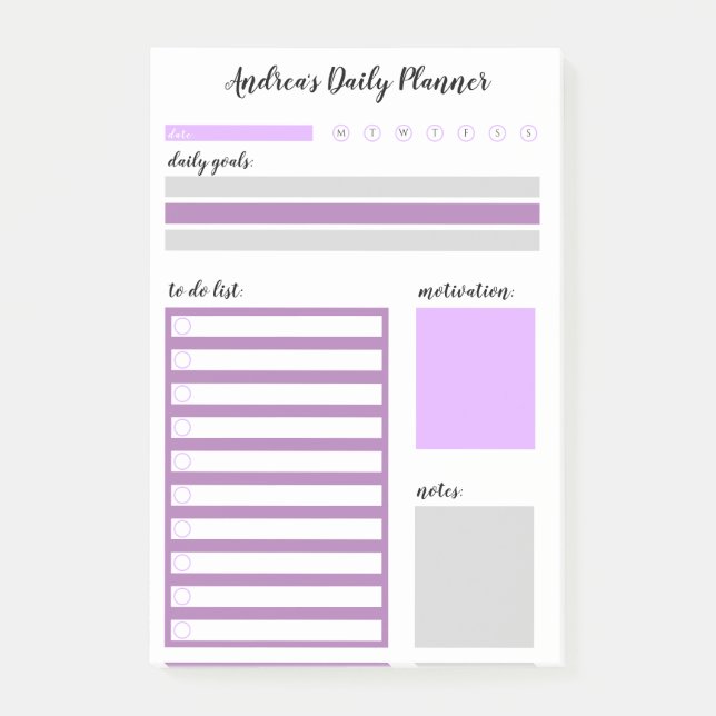 Personlig Lila Grått Daily Planner Post-it Block (Framsida)