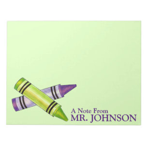 Personlig Lila Grönt Crayon Teacher Education Anteckningsblock
