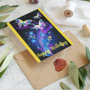 Personlig Lila Gul Blå Glitter Fjäril Vykort
