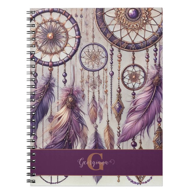 Personlig Lila & Guld Boho Dreamcatchers Anteckningsbok (Framsidan)