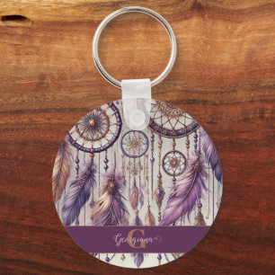 Personlig Lila & Guld Boho Dreamcatchers Nyckelring
