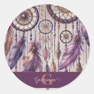 Personlig Lila & Guld Boho Dreamcatchers Runt Klistermärke