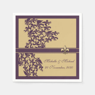 Personlig Lila Guld Fleur de Lis Damask Stil Pappersservett