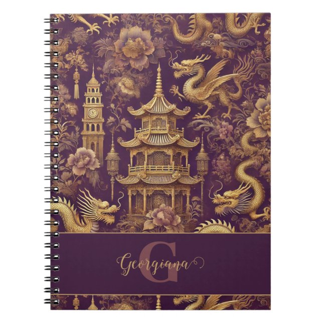 Personlig Lila & Guld Victorian Chinoiserie Anteckningsbok (Framsidan)