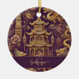 Personlig Lila & Guld Victorian Chinoiserie Julgransprydnad Keramik