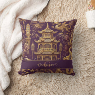 Personlig Lila & Guld Victorian Chinoiserie Kudde