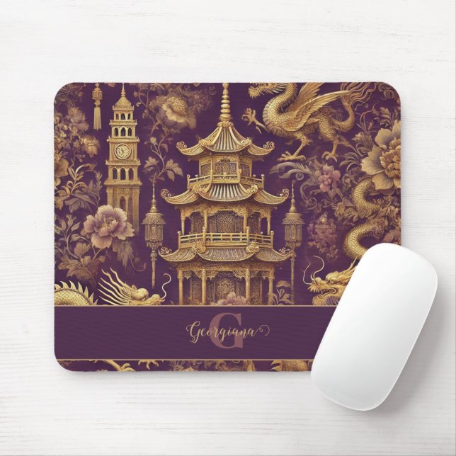 Personlig Lila & Guld Victorian Chinoiserie Musmatta (Med mus)