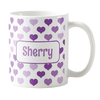 Personlig Lila Hearts Mugg