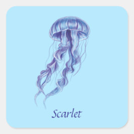 Personlig Lila Jellyfish illustration design Fyrkantigt Klistermärke