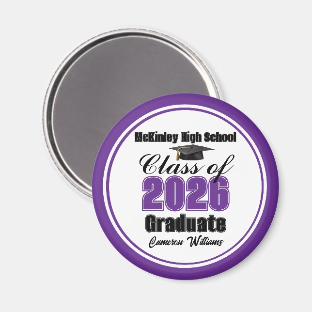 Personlig lila klass 2026-examensfest magnet (Front/Back)