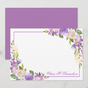 Personlig Lila Lavender Watercolor Blommigt Anteckningskort