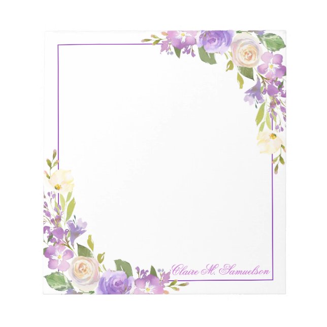 Personlig Lila Lavender Watercolor Blommigt Not Anteckningsblock (Framsida)