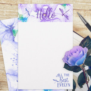 Personlig Lila och Blue Dragonfly Stationery