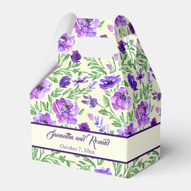 Personlig lila och grön blomsterbröllop  presentaskar (Framsidan Sidan)