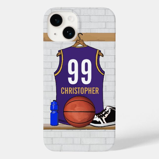 Personlig Lila och Guld Basketball Jersey (Baksida)