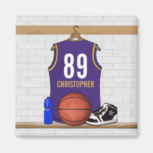 Personlig Lila och Guld Basketball Jersey Magnet