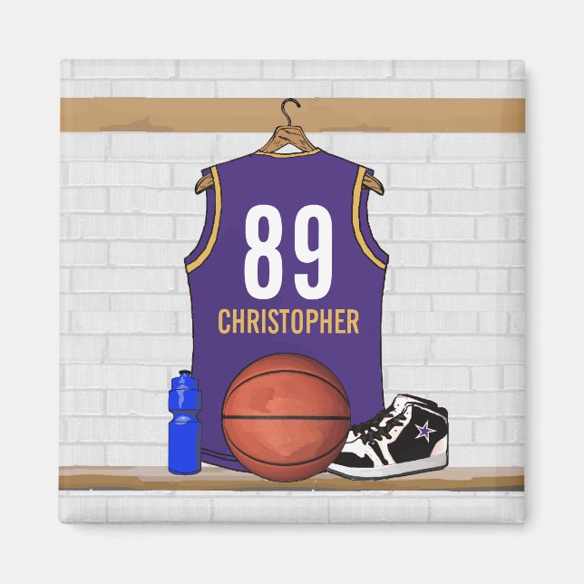 Personlig Lila och Guld Basketball Jersey Magnet (Framsidan)