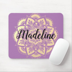 Personlig Lila och Guld Mandala Flower Musmatta