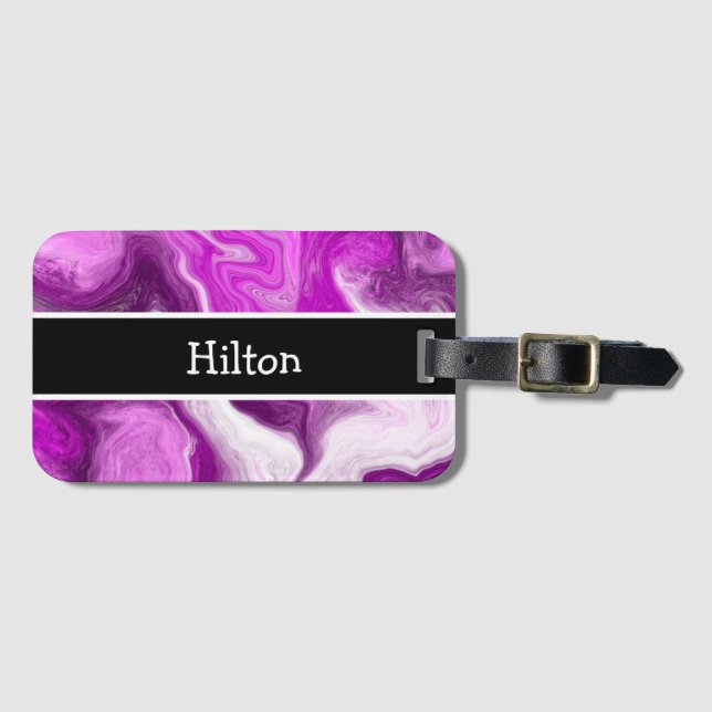 Personlig Lila och Vita Marble Swirls Bagagebricka (Framsida horisontal)