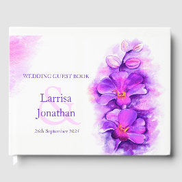 Personlig lila orchid art bröllop gäst bok