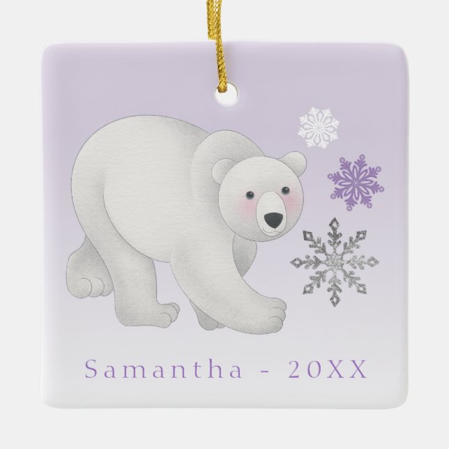 Personlig Lila Polar Bear Ceramic Ornament (Framsida)