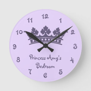 Personlig Lila Princess Girl Girl's Bedroom Rund Klocka
