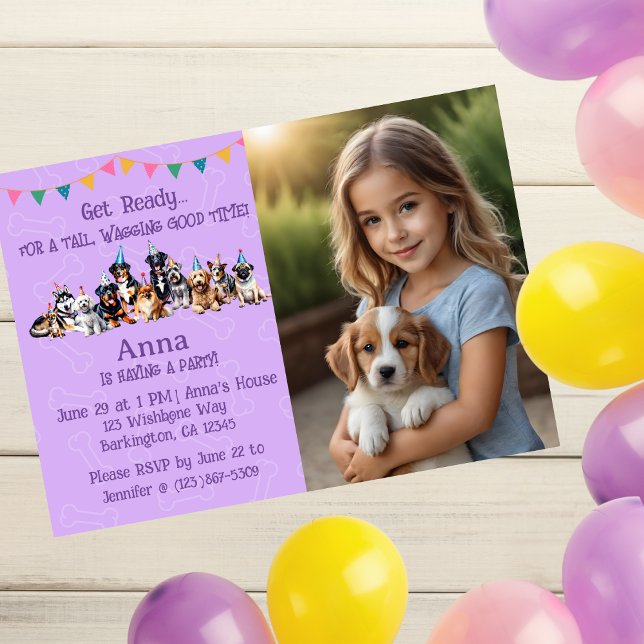 Personlig Lila Puppy Hund Birthday-inbjudan Inbjudningar (Skapare uppladdad)