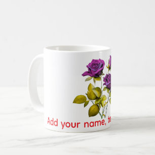 Personlig lila ros-mugg Lägg till ditt namn, tex Kaffemugg