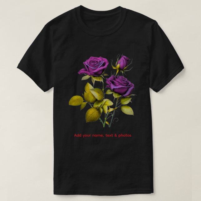 Personlig lila ros t-shirt | Lägg till ditt namn (Design framsida)