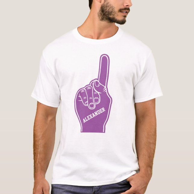 Personlig Lila Sports Foam Finger T Shirt (Framsida)